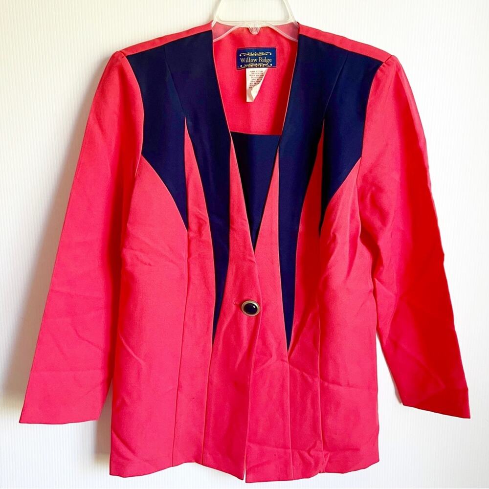 Vintage 80s 90s Coral Navy Willow Ridge Blazer Size 10